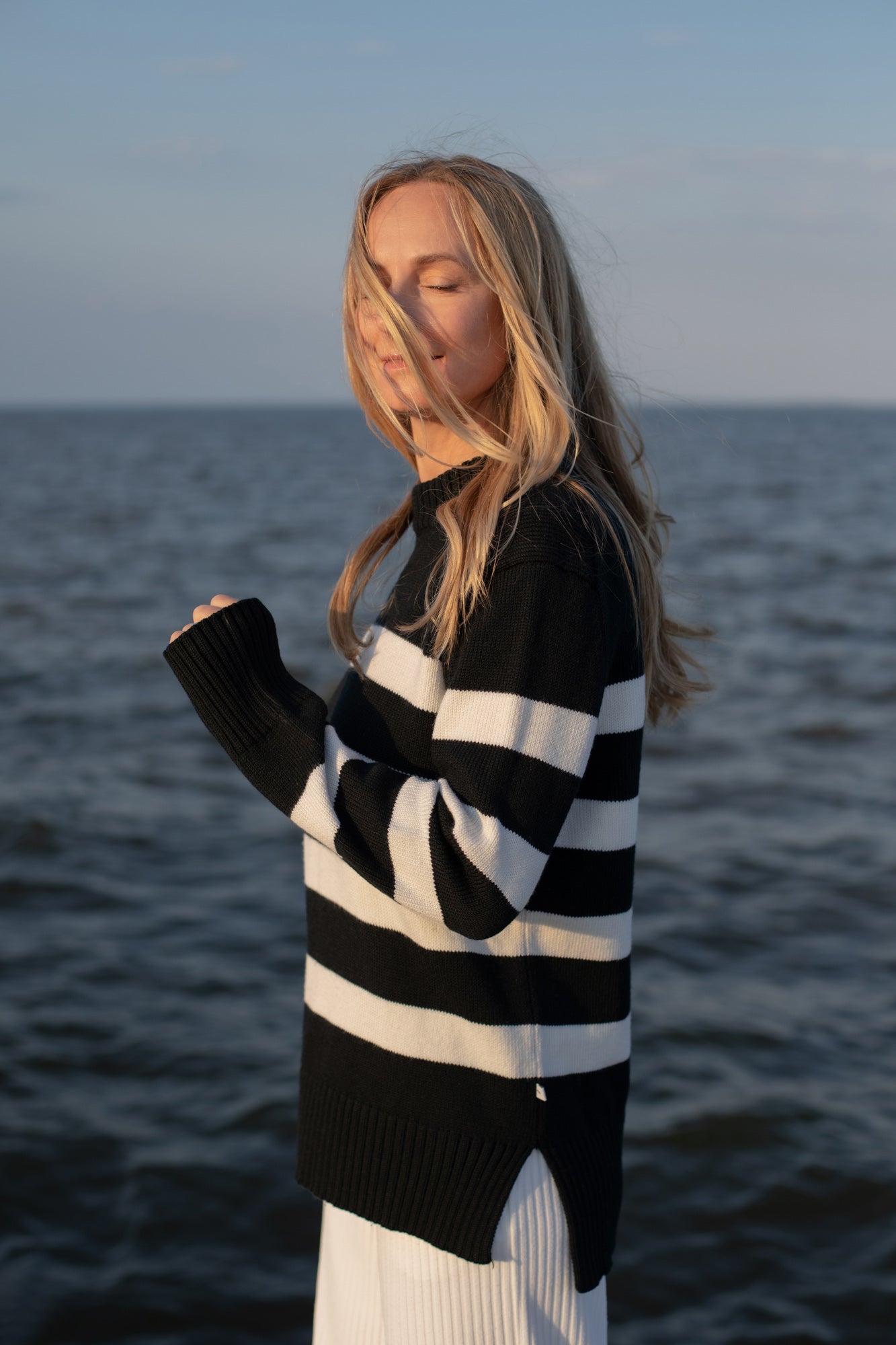 Marina Striped 100% Merino Jumper Black