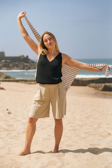 Mare 100% Linen Tank Top Black