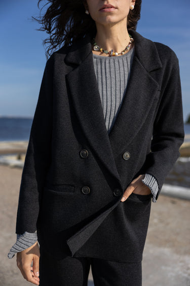 Forza Knitted 100% Merino Blazer Black Melange