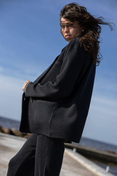 Forza Knitted 100% Merino Blazer Black Melange
