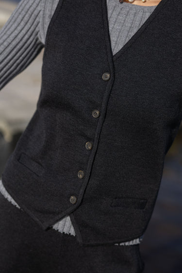Galante Knitted 100% Merino Waistcoat Black Melange