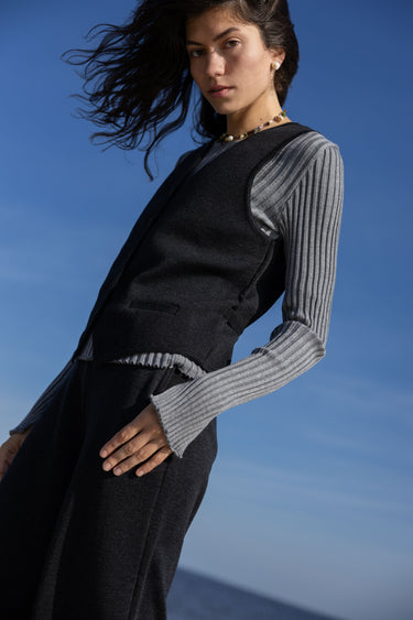 Galante Knitted 100% Merino Waistcoat Black Melange
