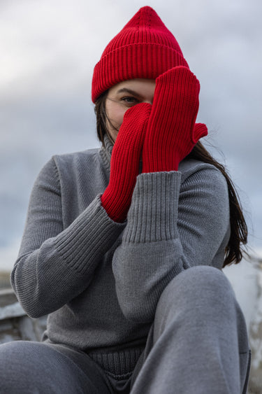 Nonna 100% Merino Mittens Red