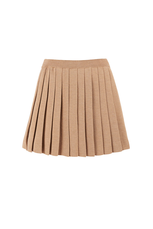 Piccolo Pleated 100% Merino Mini Skirt Beige