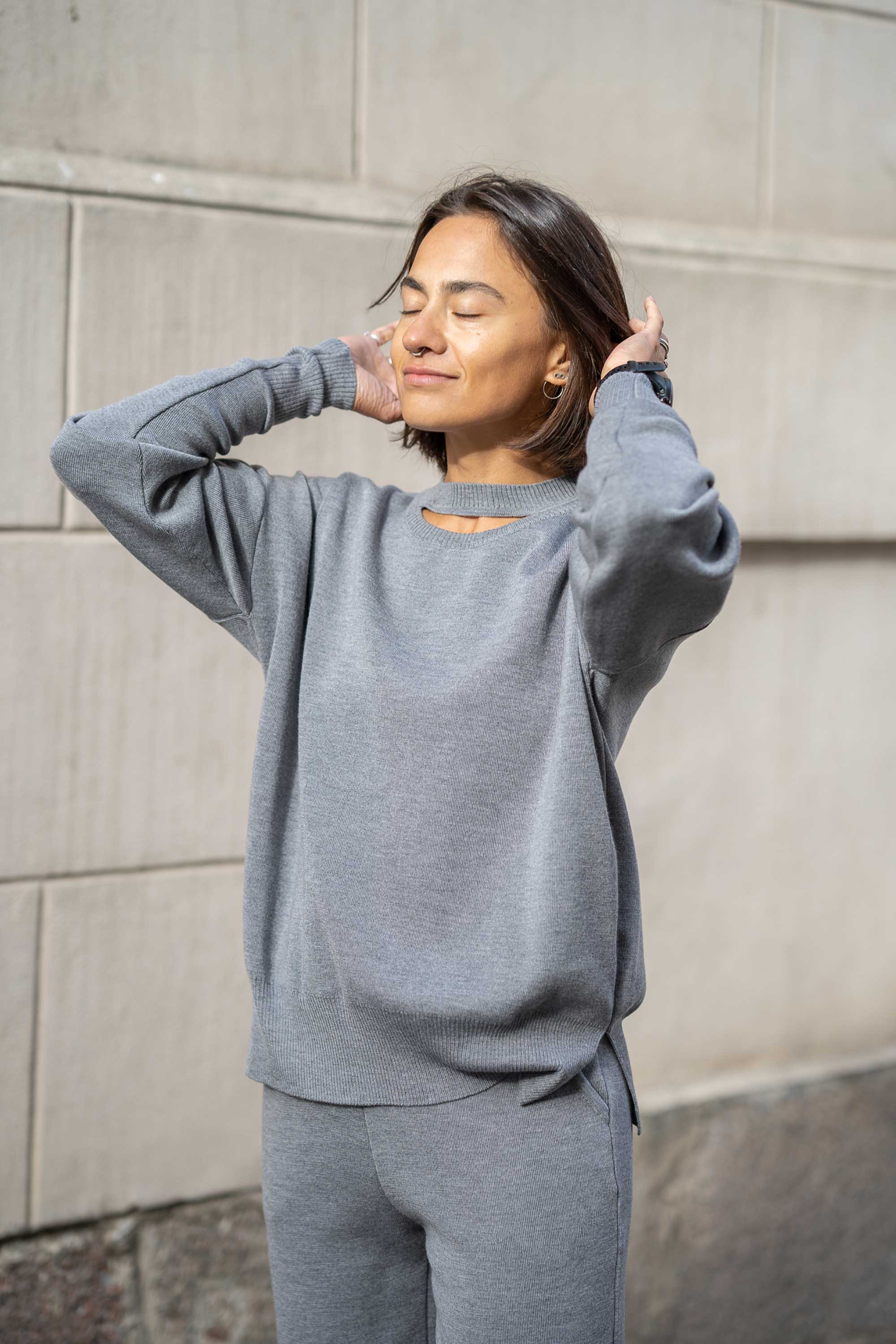 Ora & Rotondo 100% Merino Co-ord in Light Grey